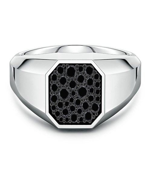 2) Pavé-Set Enhanced Black Diamond Octagon Signet Ring